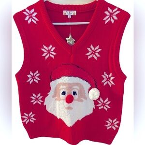Poof! Womens Red Large Santa Christmas Holiday Ugly Sweater Vest NWT